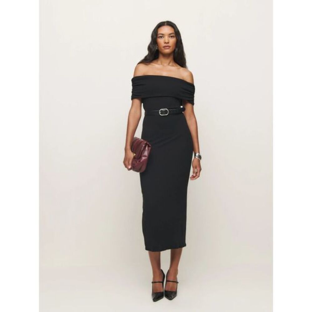 NWT Reformation Josefina Knit Black Off Shoulder Dress Classy Chic XL